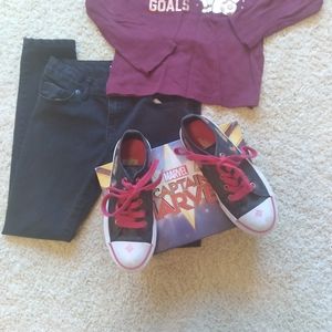 Captain Marvel Black Red Sneakers Size 1 Laces Up With Box